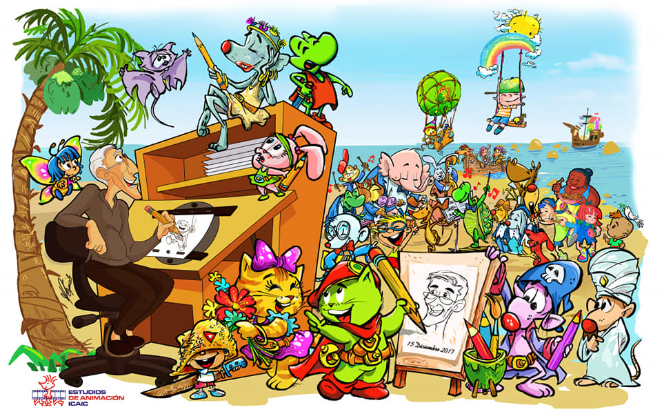 Caricatura de Jorge Oliver y sus personajes